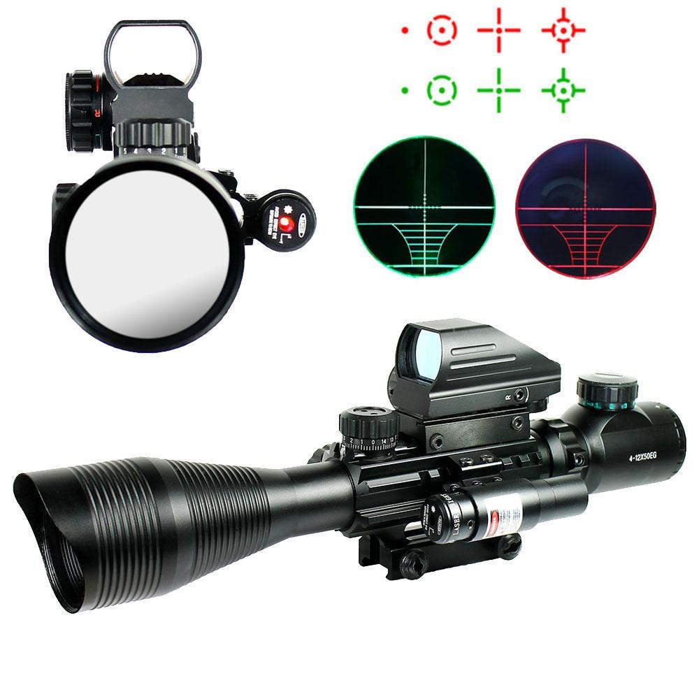 4-12X50 EG 3 in 1 Tactical Air Gun Red Green Dot Laser Sight Scope