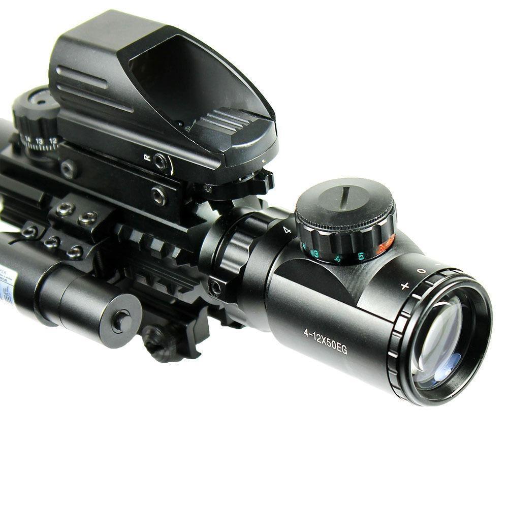 4-12X50 EG 3 in 1 Tactical Air Gun Red Green Dot Laser Sight Scope Holographic Optics Rifle Scope