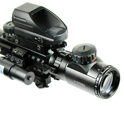 4-12X50 EG 3 in 1 Tactical Air Gun Red Green Dot Laser Sight Scope Holographic Optics Rifle Scope