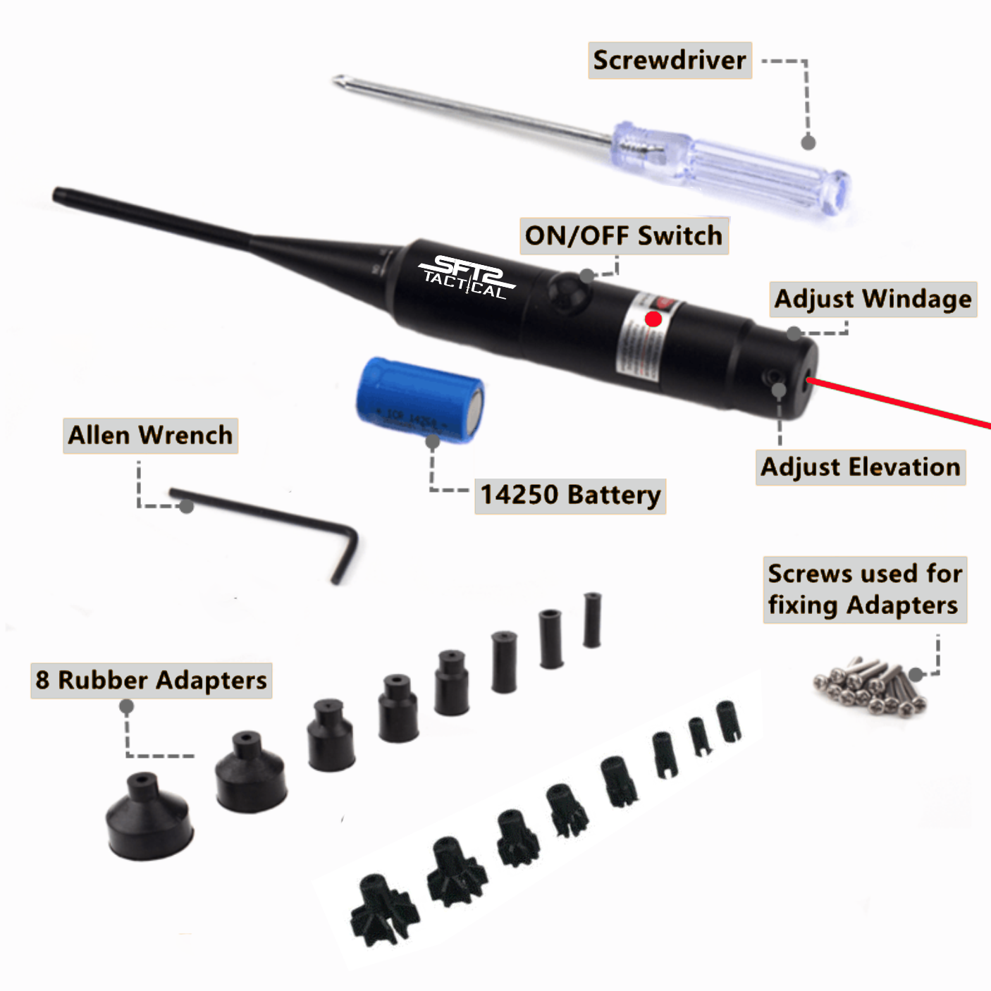 Tactical Red Laser Bore Sighter for .22 to .50 Caliber Scope